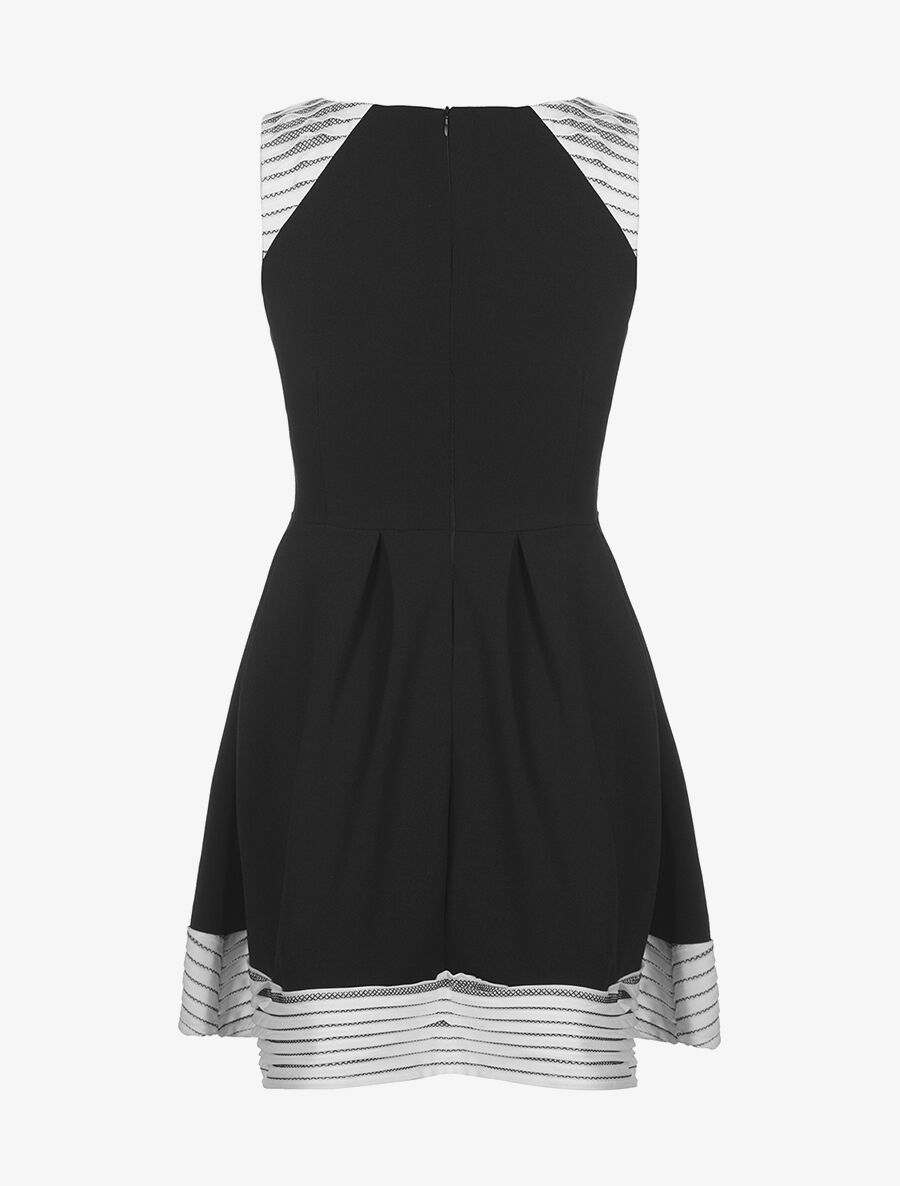 Robe patineuse buste à lamelles blanche - noir - 2