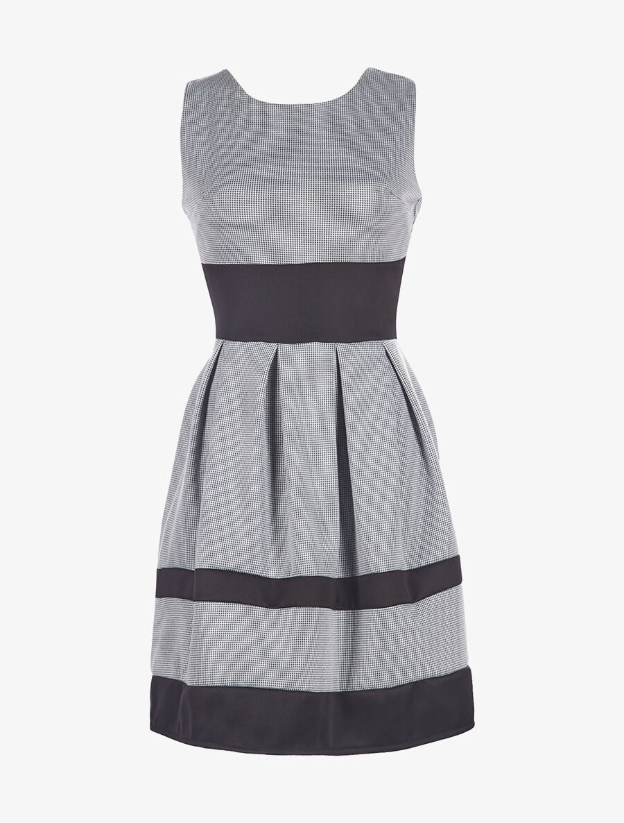 Robe pieds de poule évasée - gris - 1