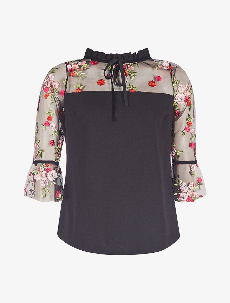 top buste dentelle fleurie - noir - 1