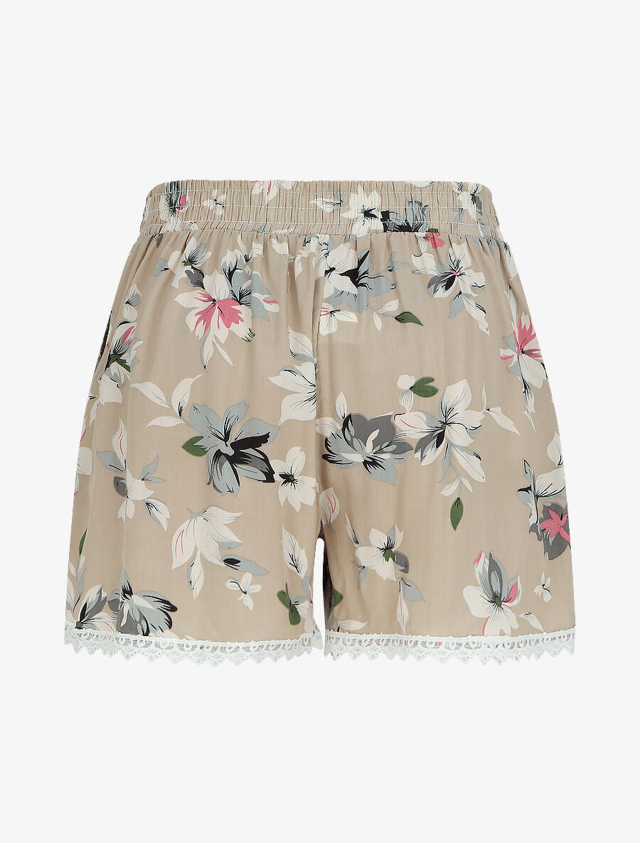 Short imprimé été fleuri à bords en crochet - Beige - 2