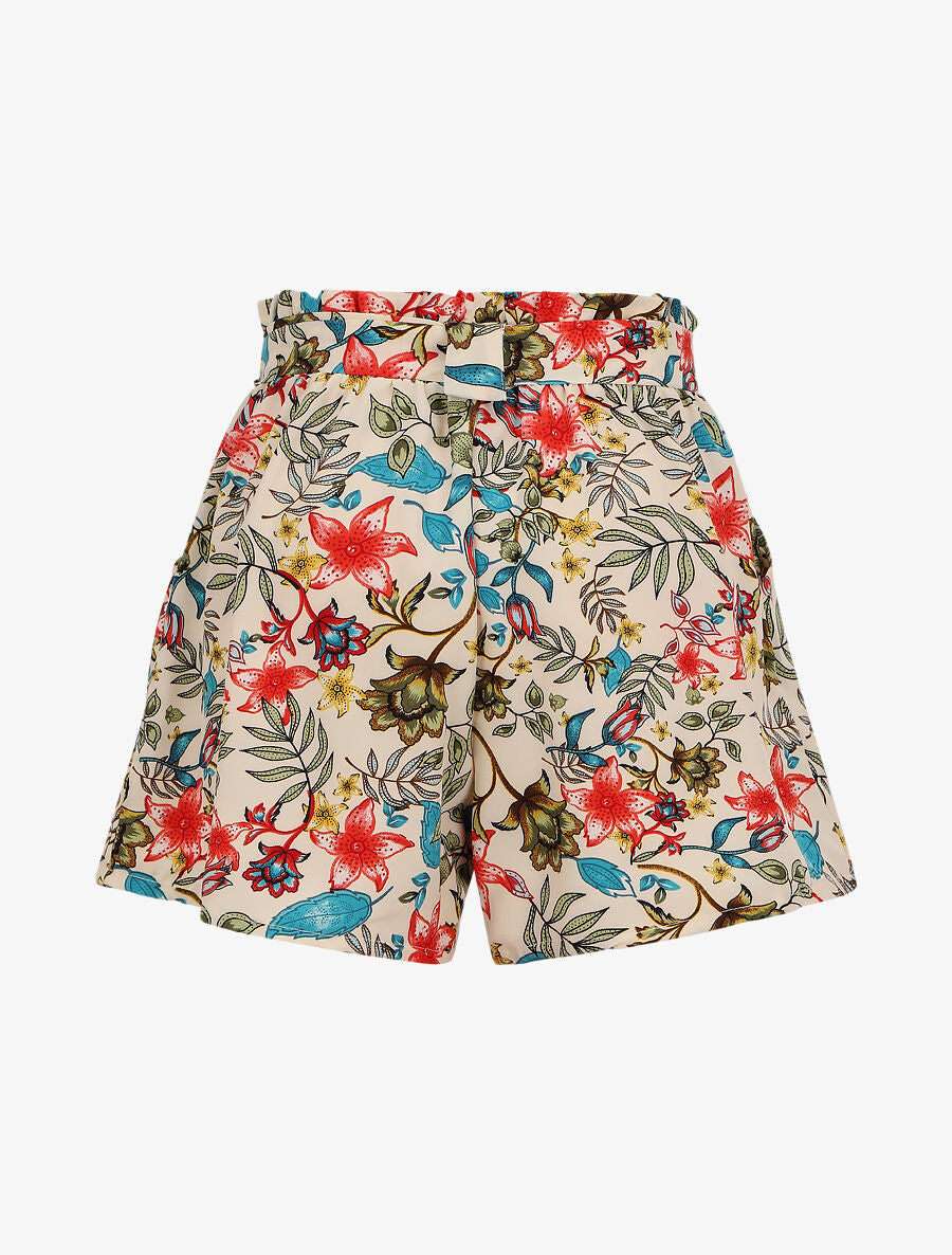 Short à taille froncée imprimé fleurs baroques - Beige - 2