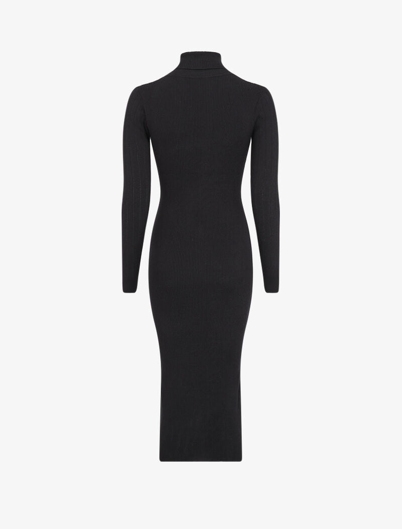 Robe pull à col roulé et épaules à détail boutons - Noir - 2
