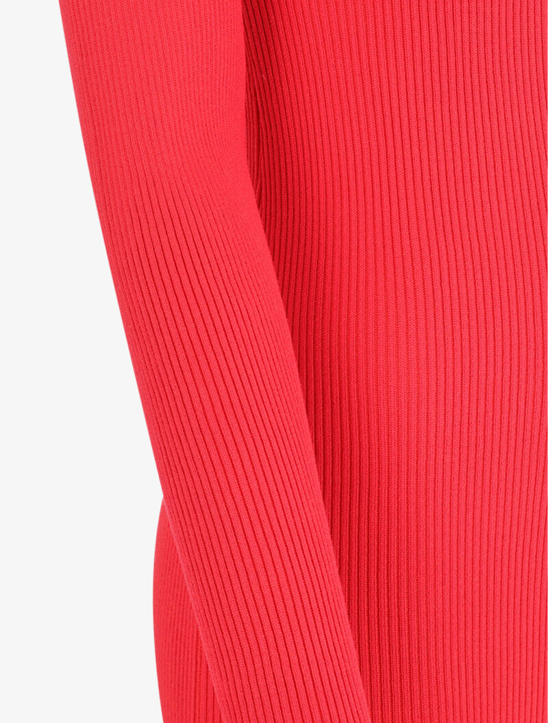 Robe pull côtelée et moulante à décolleté asymétrique - Rouge - 3