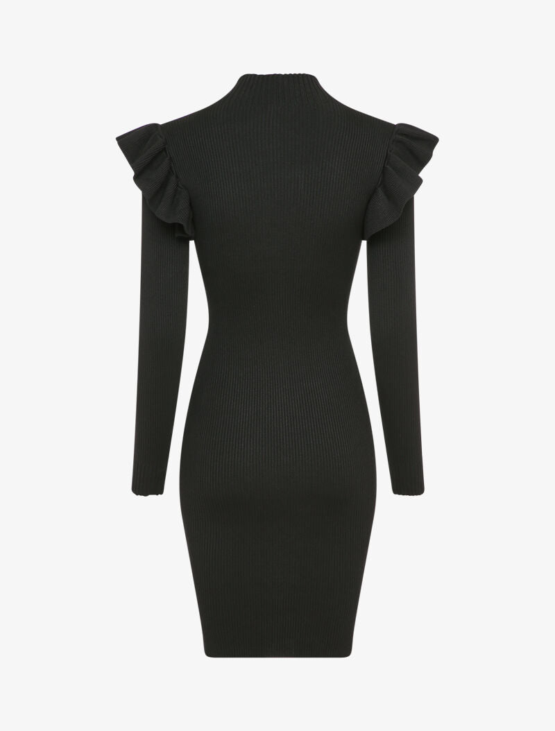 Robe pull à col zippé et épaules volantées - Noir - 2