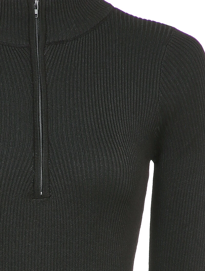 Robe pull côtelée à col montant zippé - Noir - 3