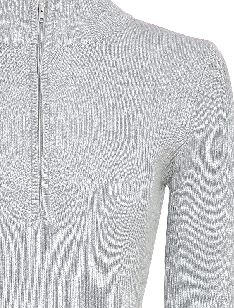 Robe pull côtelée à col montant zippé - Gris - 3