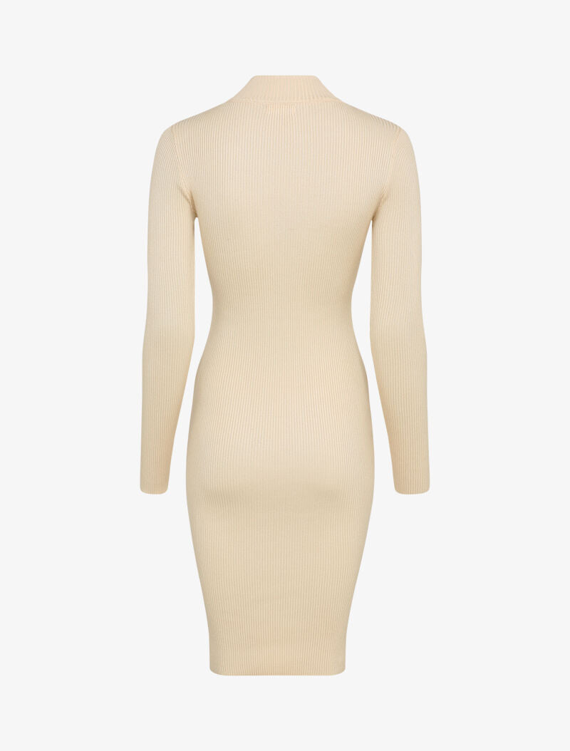 Robe pull côtelée à col montant zippé - Beige - 2