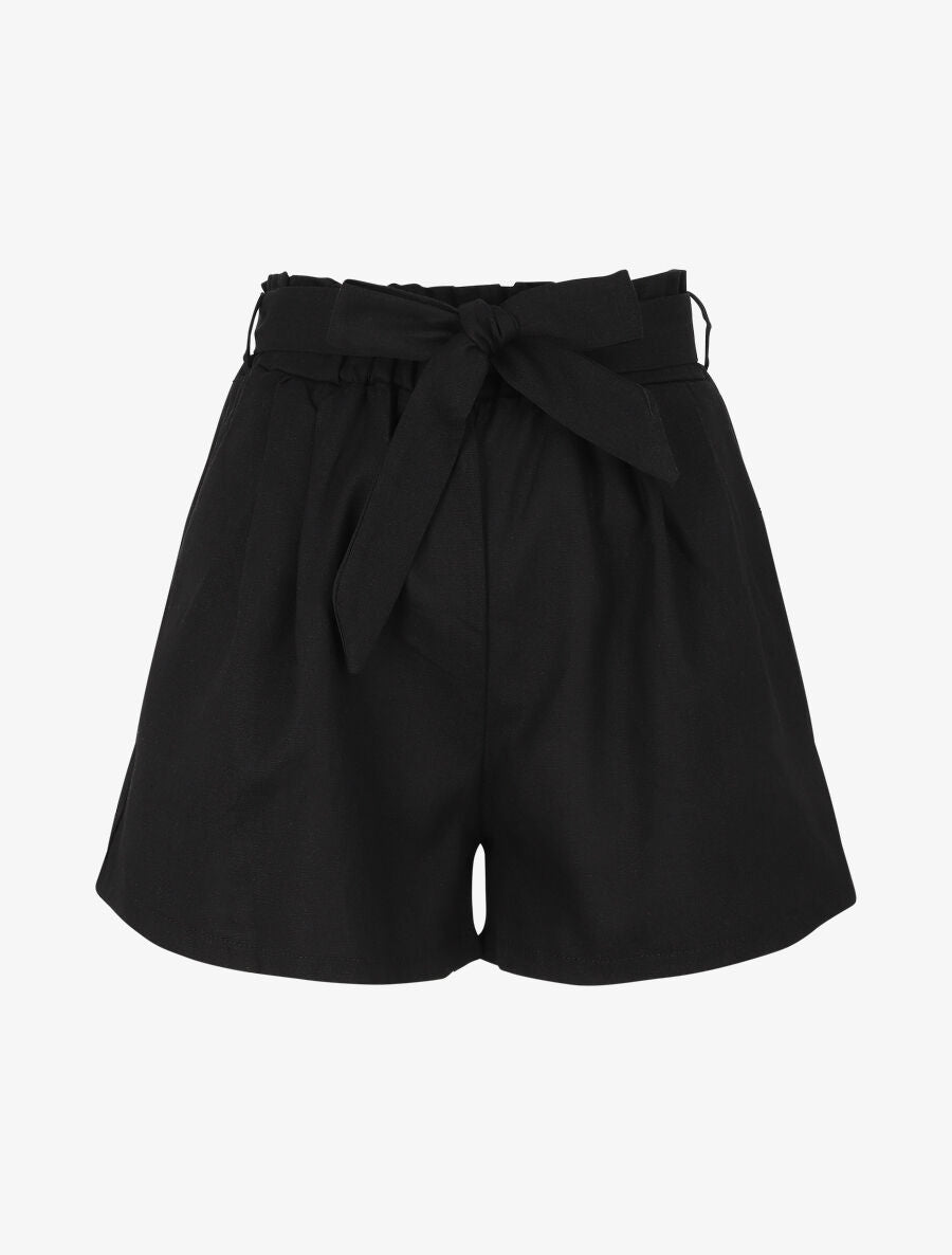 Short paperbag en lin - Noir - 1