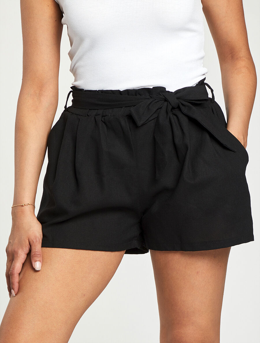 Short paperbag en lin - Noir - 4
