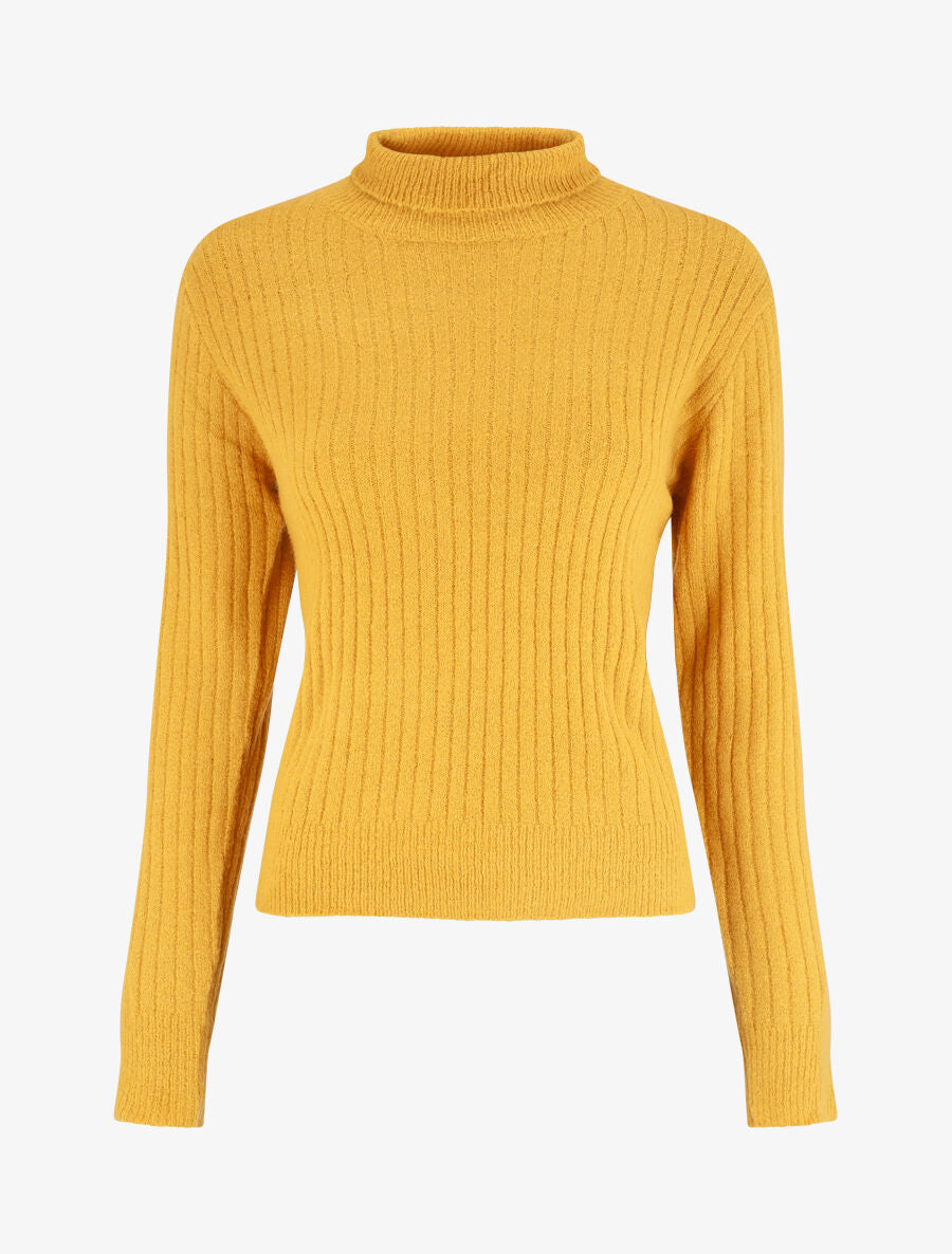 Pull en laine mélangée à col roulé - Jaune moutarde - 5