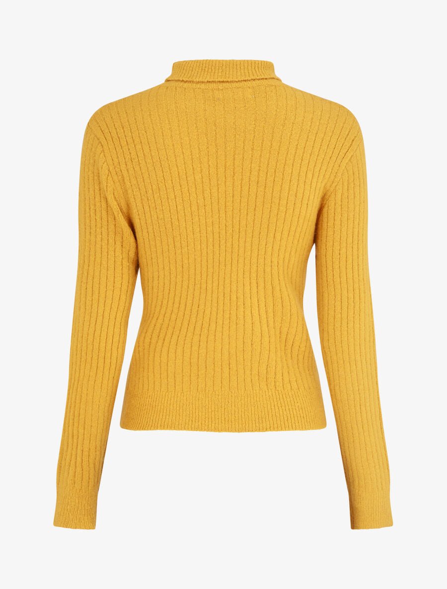 Pull en laine mélangée à col roulé - Jaune moutarde - 2