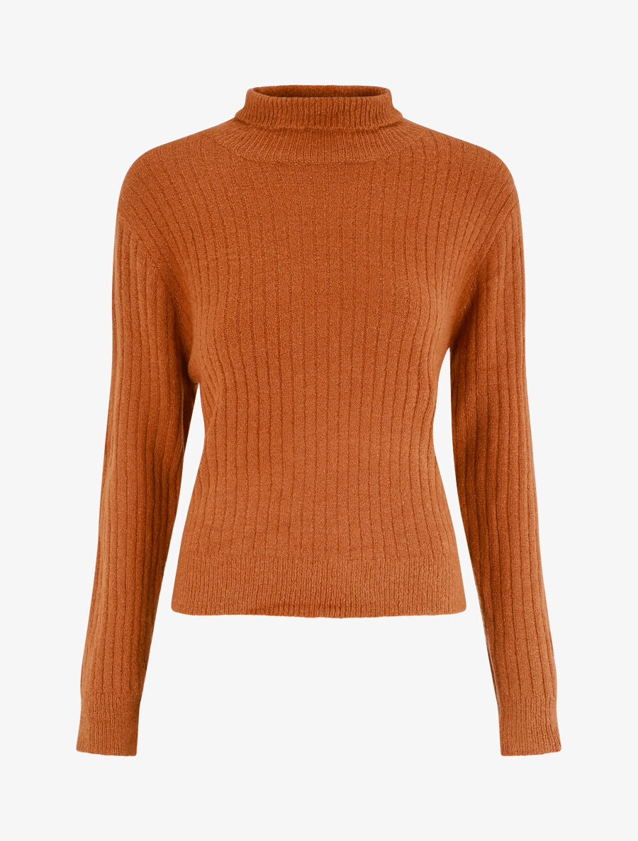 Pull en laine mélangée à col roulé - Terre de sienne - 5
