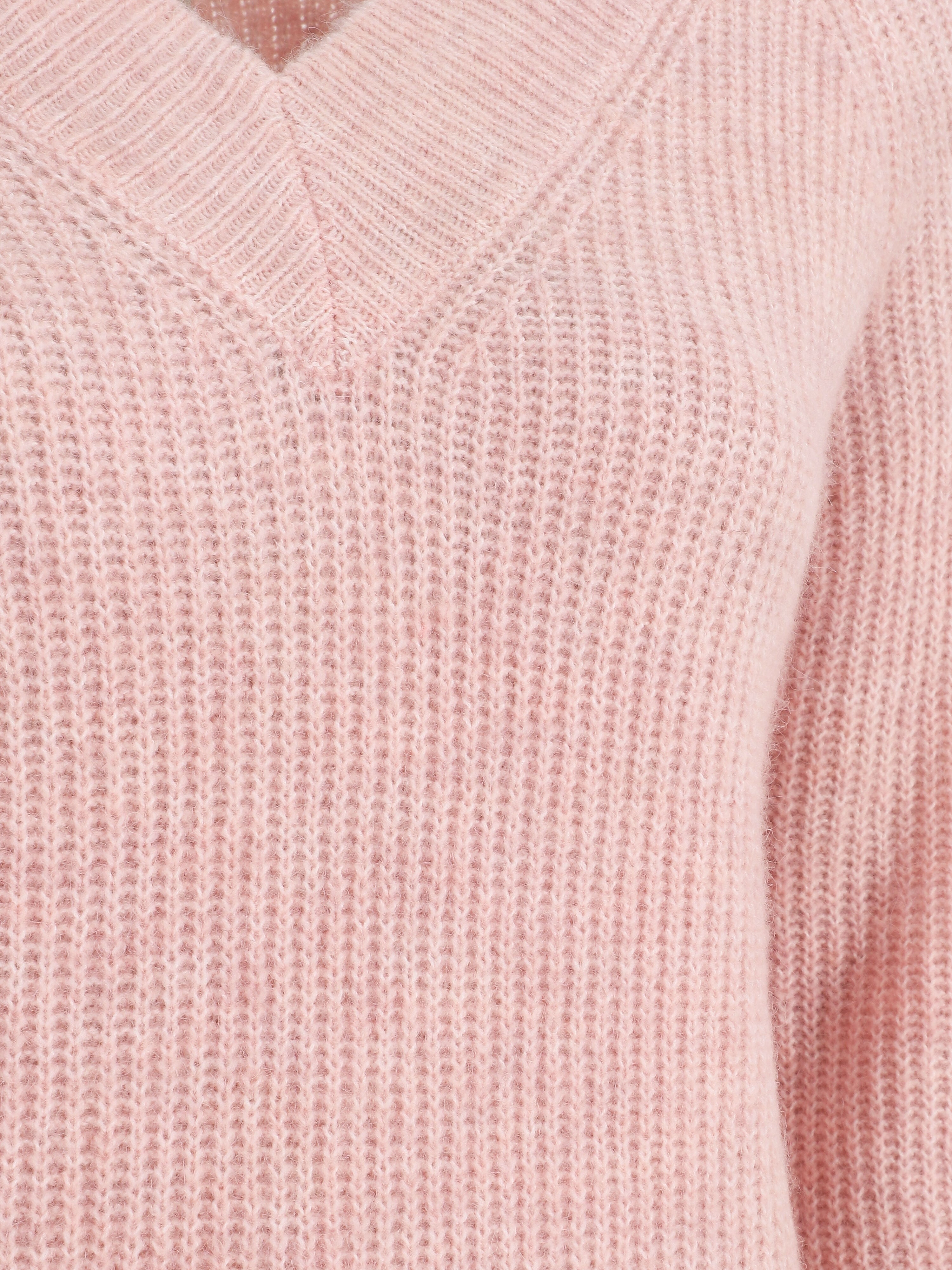 Robe pull à col en V - Rose - 3