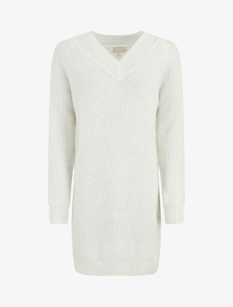 Robe pull à col en V - Blanc - 4