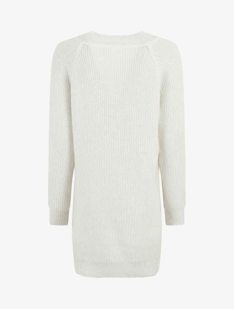 Robe pull à col en V - Blanc - 2