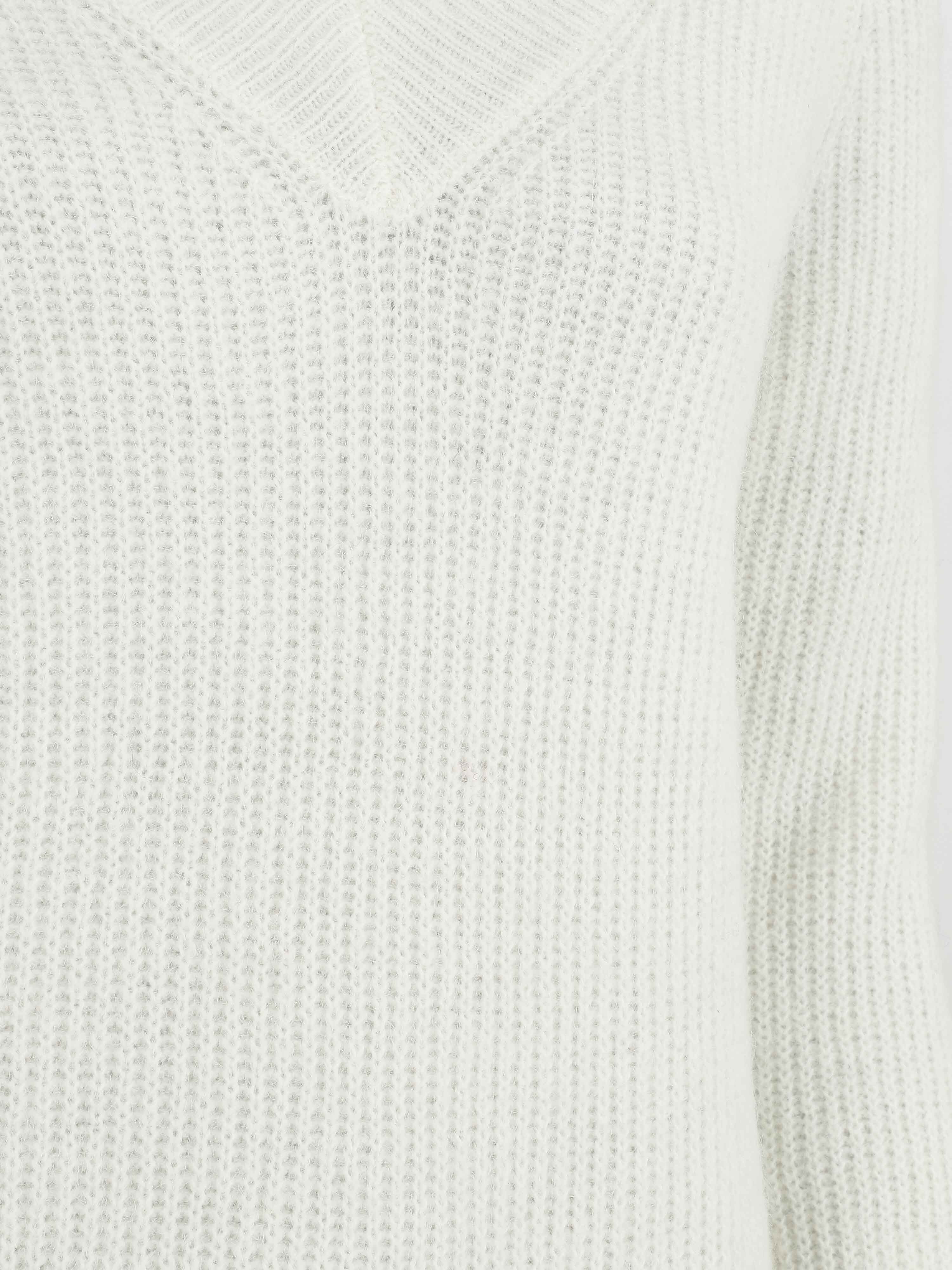 Robe pull à col en V - Blanc - 3