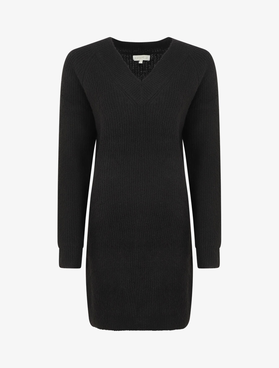 Robe pull à col en V - Noir - 1