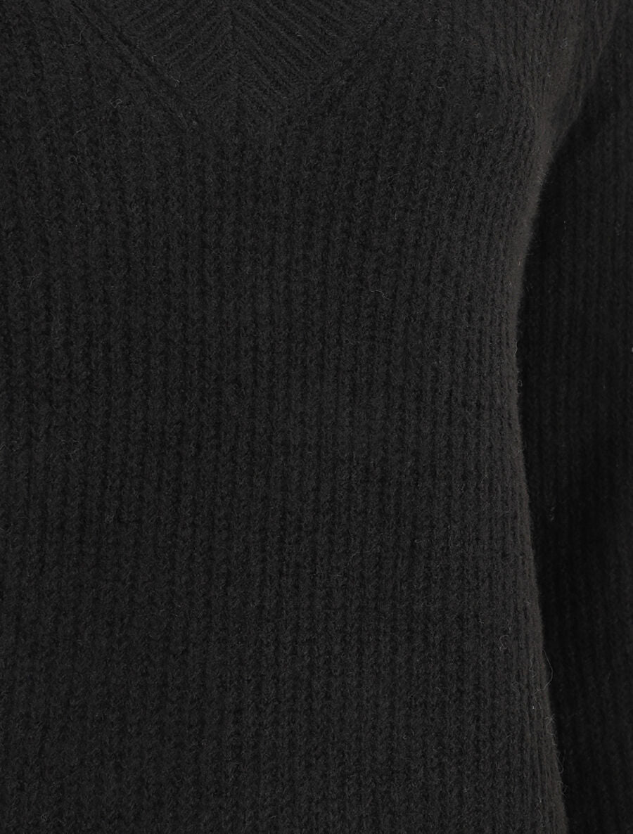 Robe pull à col en V - Noir - 3