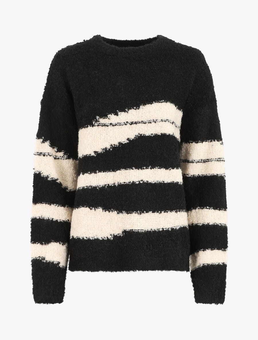 Pull duveteux à motif rayures - Noir - 1