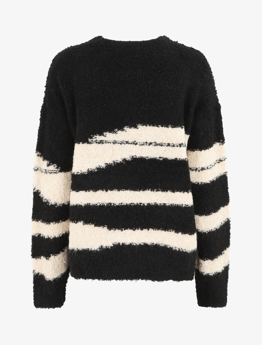 Pull duveteux à motif rayures - Noir - 2