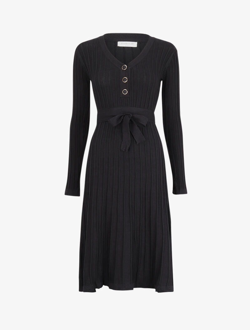 Robe pull côtelée coupe patineuse - Noir - 1