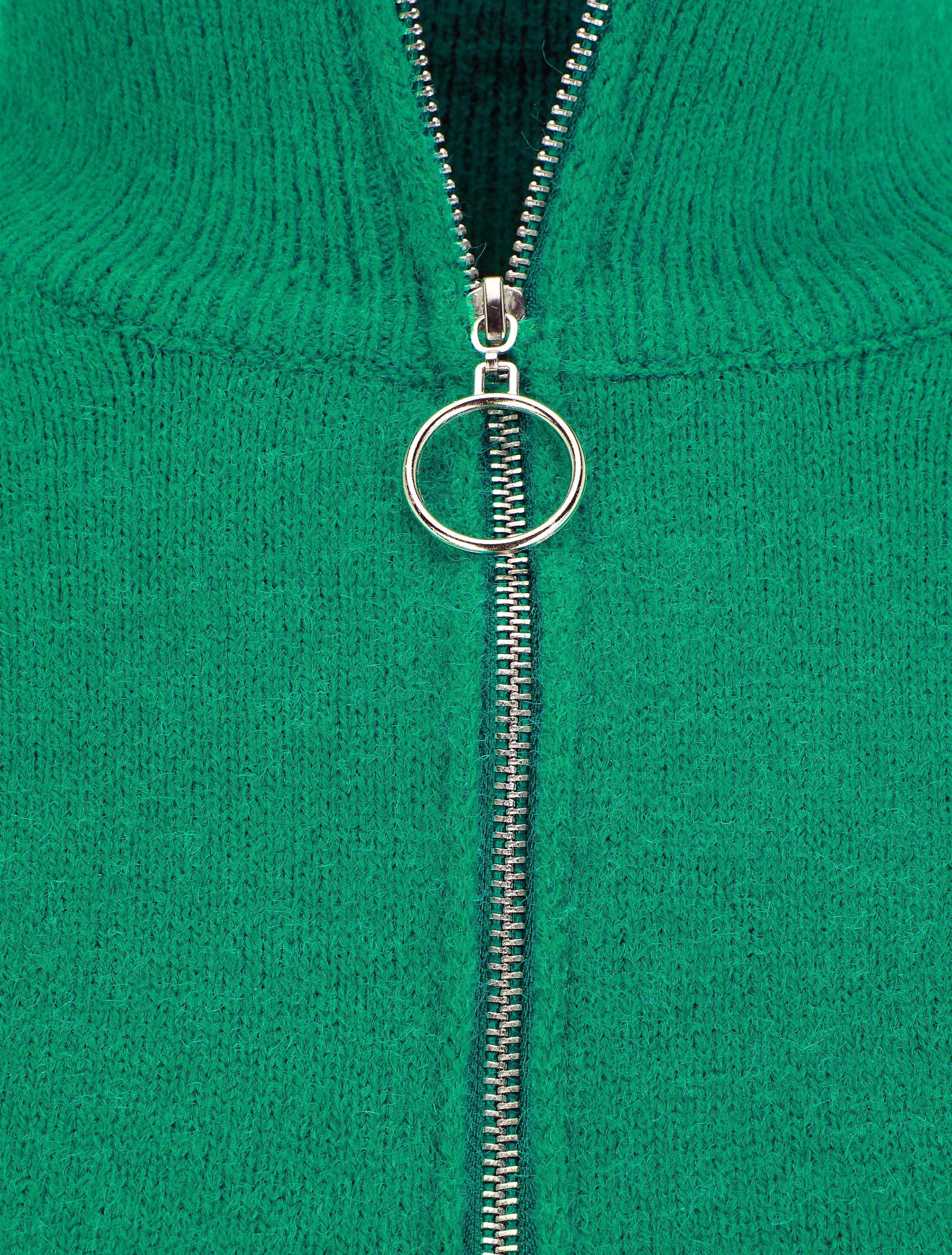 Pull uni à col montant zippé - Vert - 3
