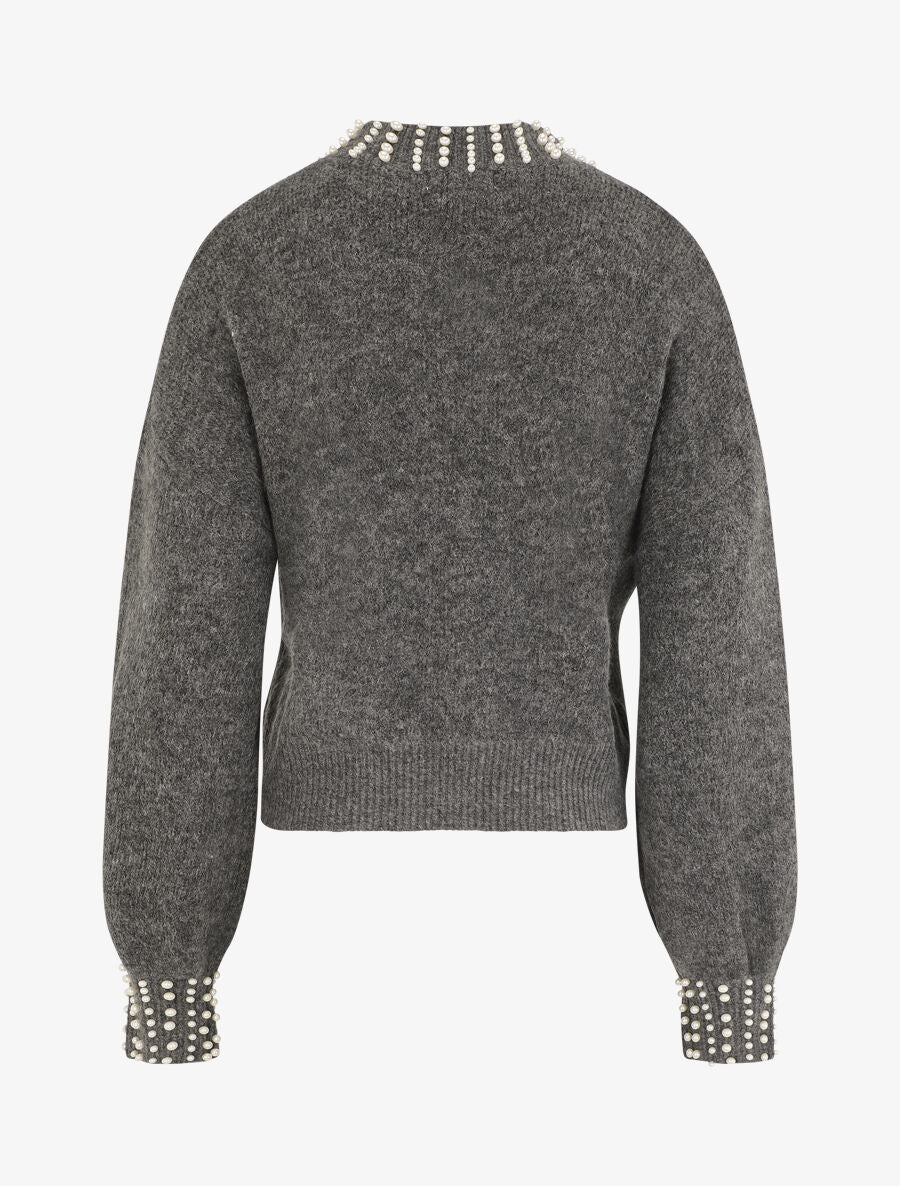Pull col à perles - Gris - 2