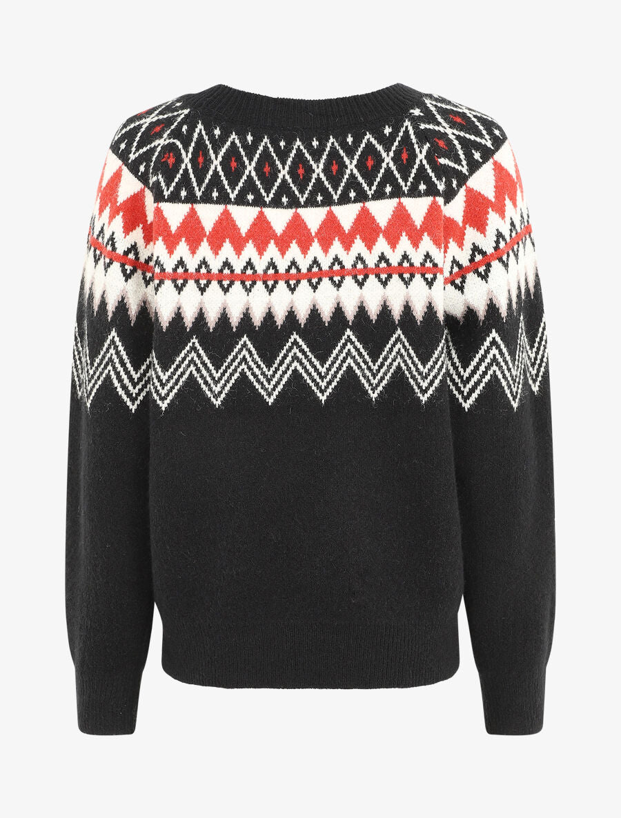 Pull col rond à motif jacquard - Noir - 2