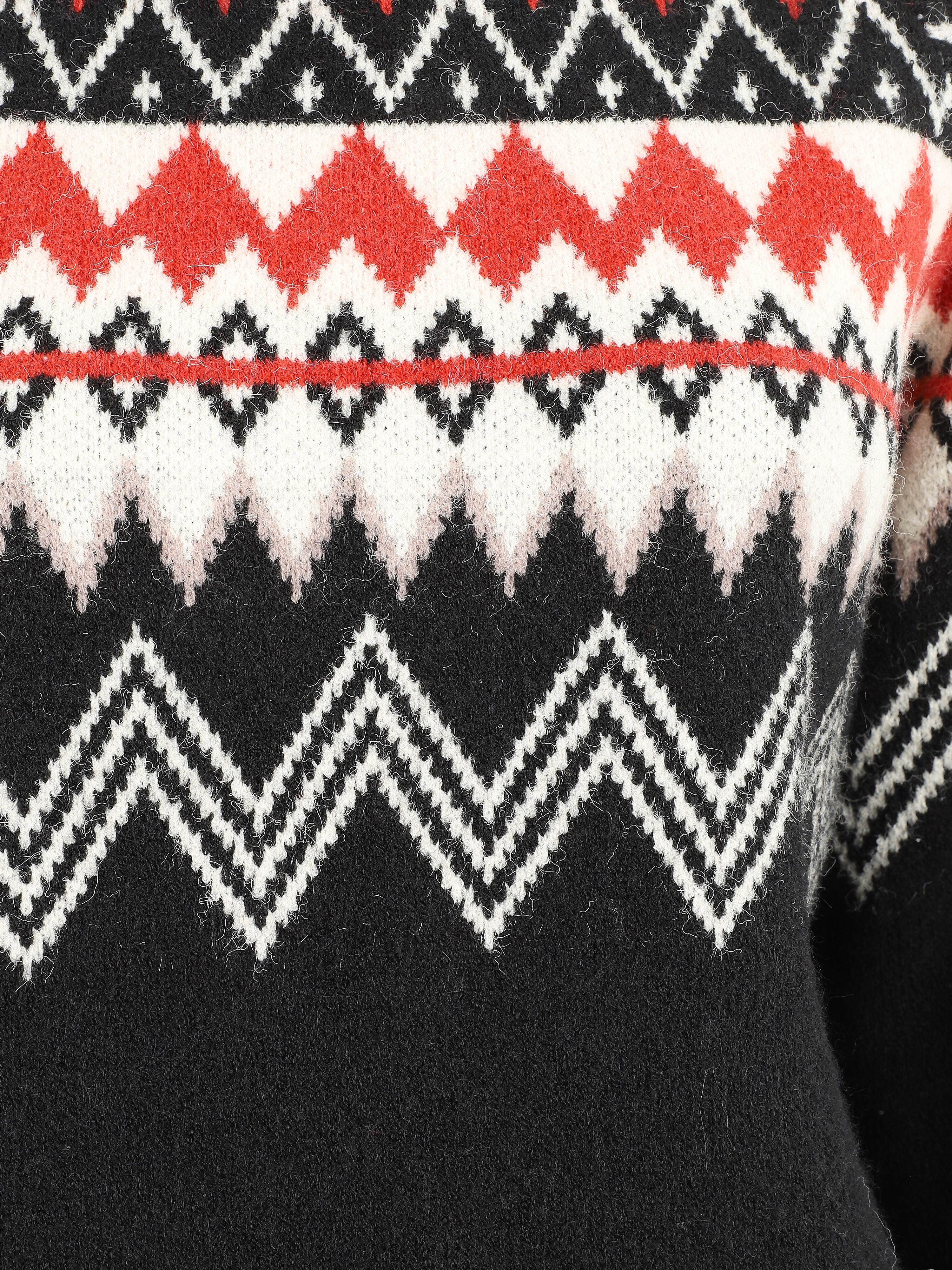 Pull col rond à motif jacquard - Noir - 3