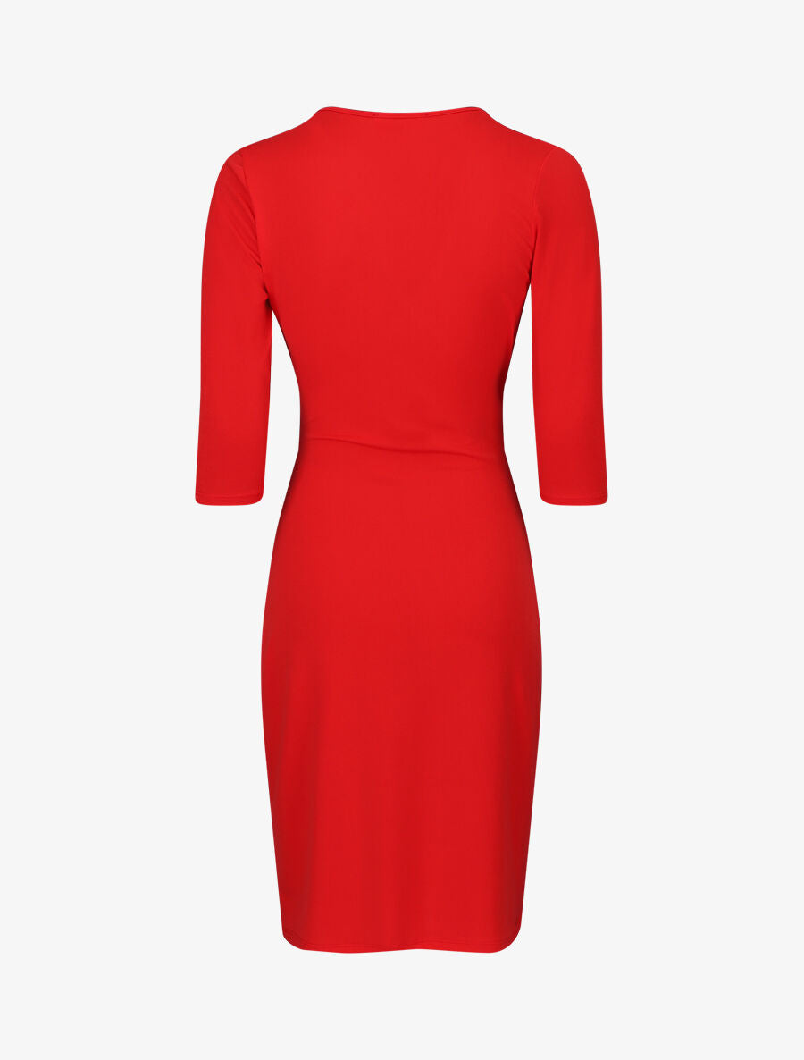 Robe unie drapée style portefeuille - Rouge - 2