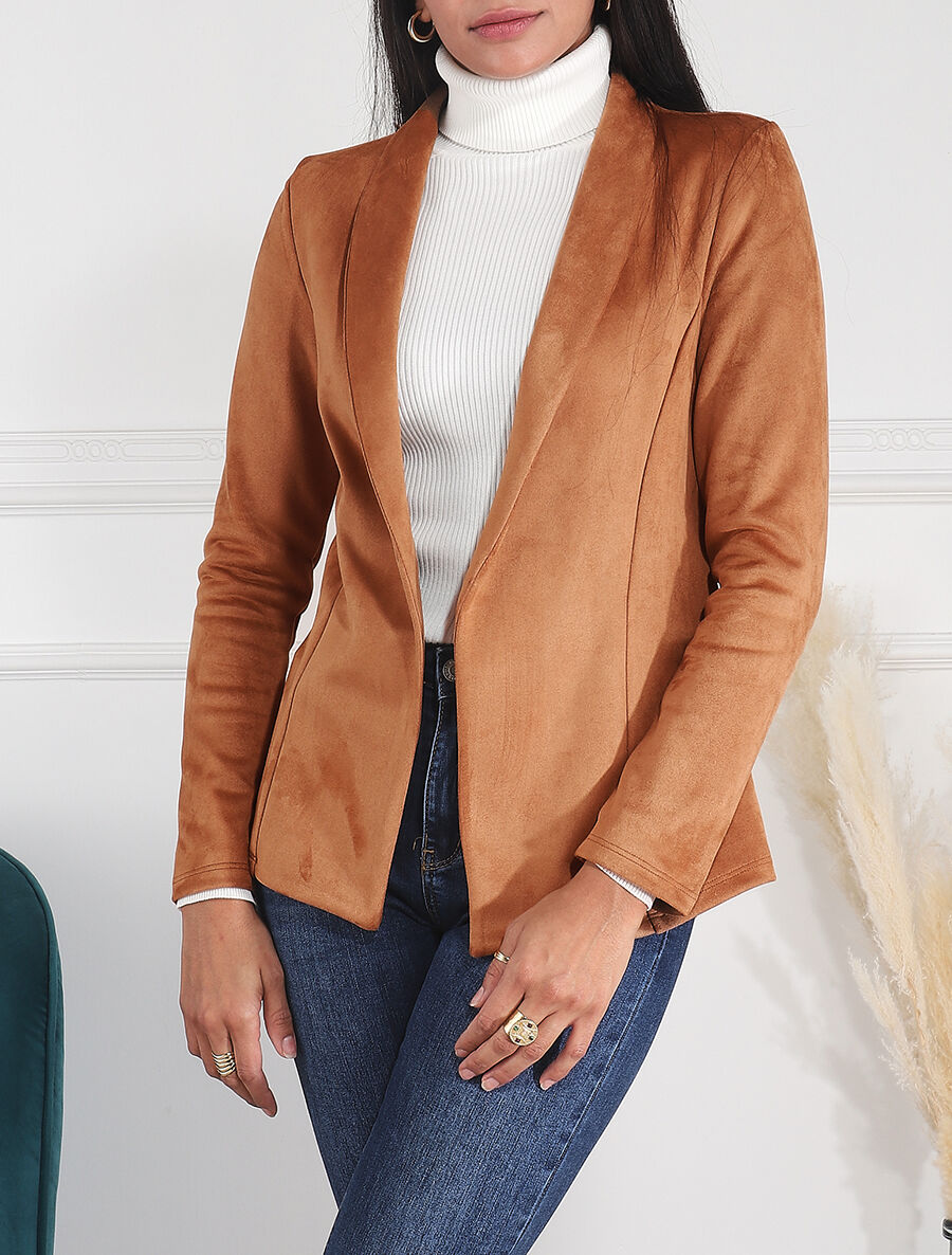 Blazer ajustée en suédine - Camel - 4