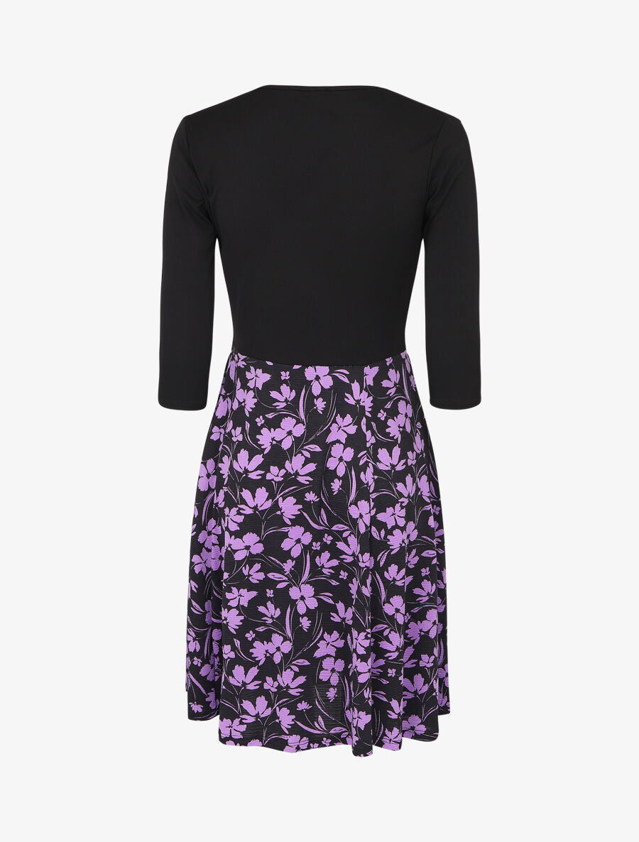 Robe patineuse drapée et fleuri - Violet - 2