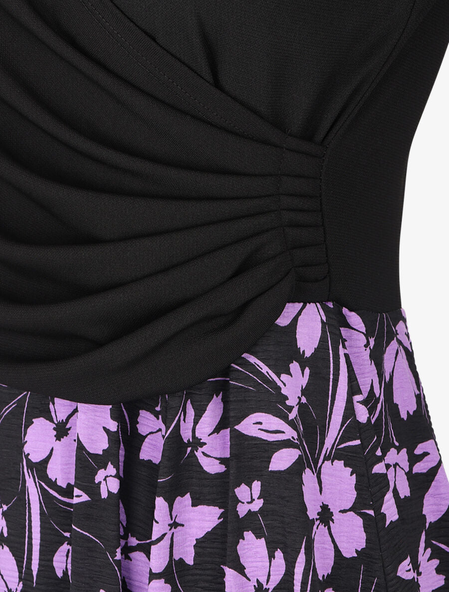 Robe patineuse drapée et fleuri - Violet - 3