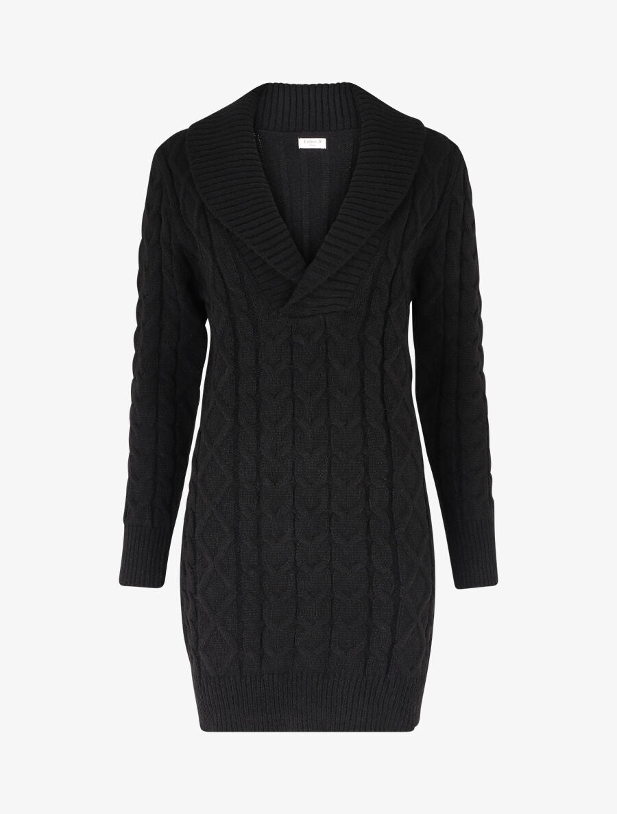 Robe pull courte à col châle - Noir - 1