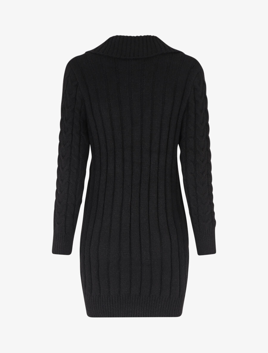 Robe pull courte à col châle - Noir - 2
