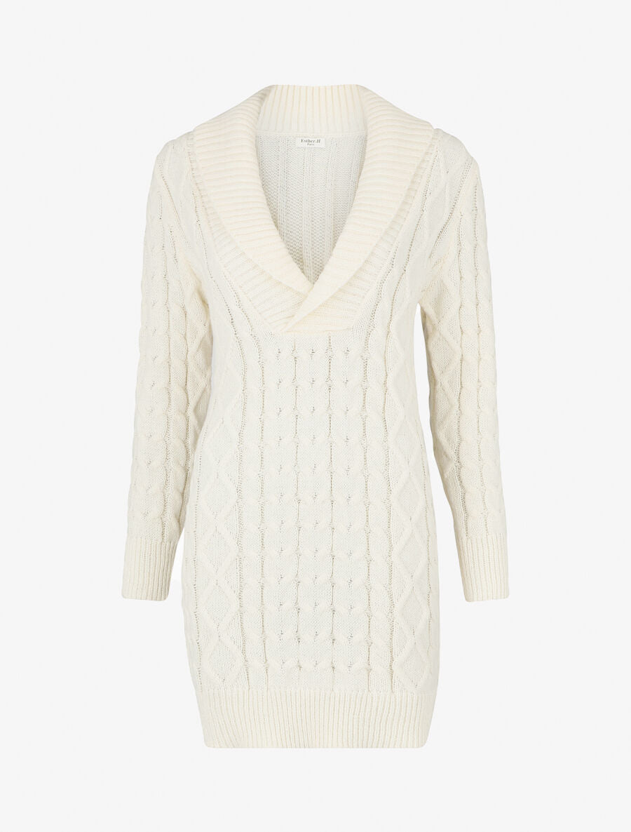 Robe pull courte à col châle - Blanc - 1