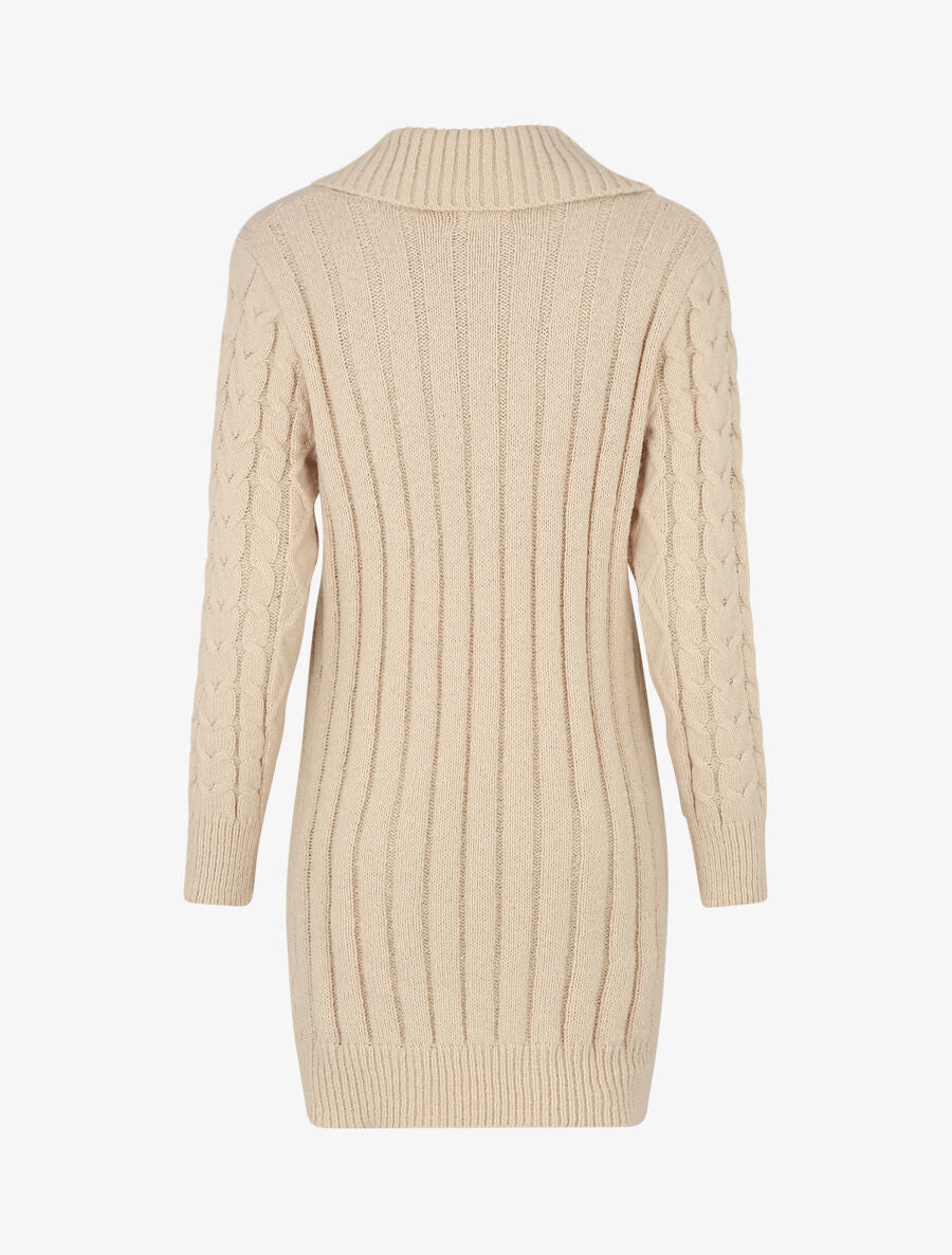 Robe pull courte à col châle - Beige - 2