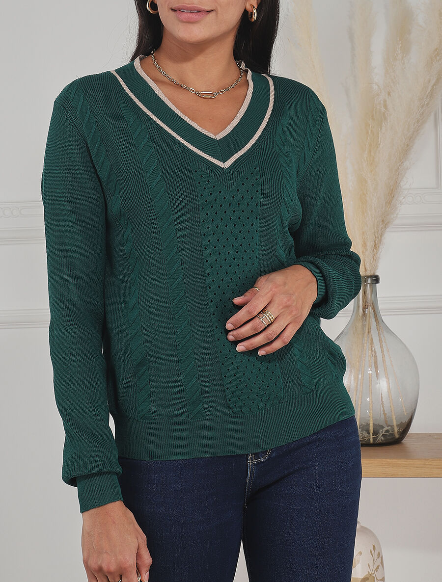 Pull à col V irisé - Vert sapin - 4