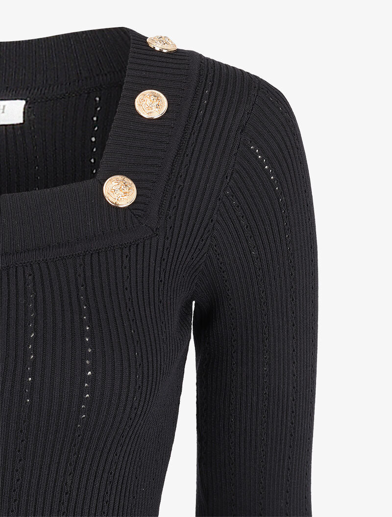 Robe pull côtelée à col carré - Noir - 3
