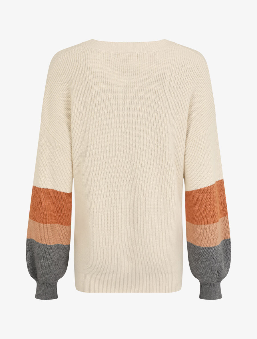 Pull oversize manches longues rayées - Beige - 2