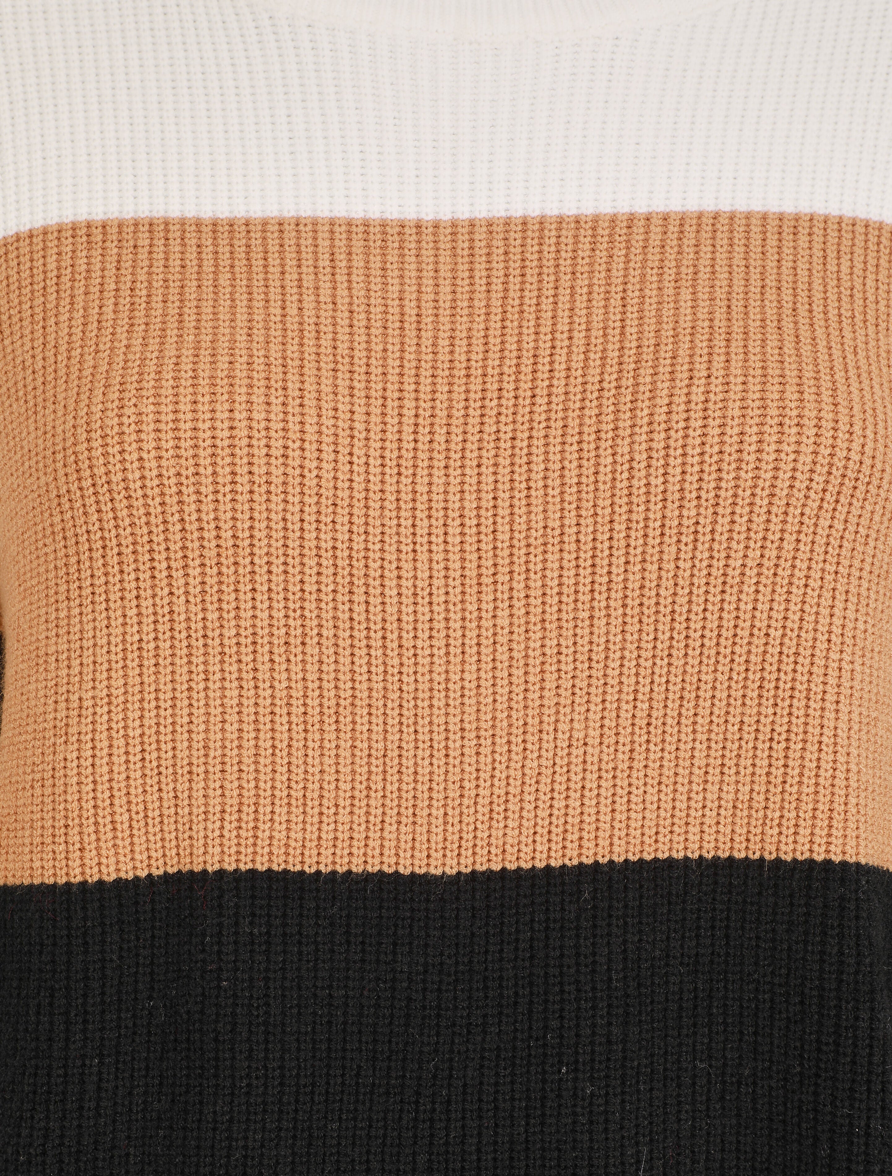 Pull oversize grandes rayures - Camel/noir - 3