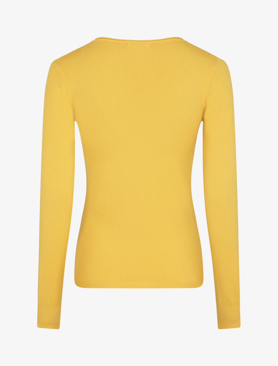 Pull fin en cachemire mélangée à col V - Jaune - 2