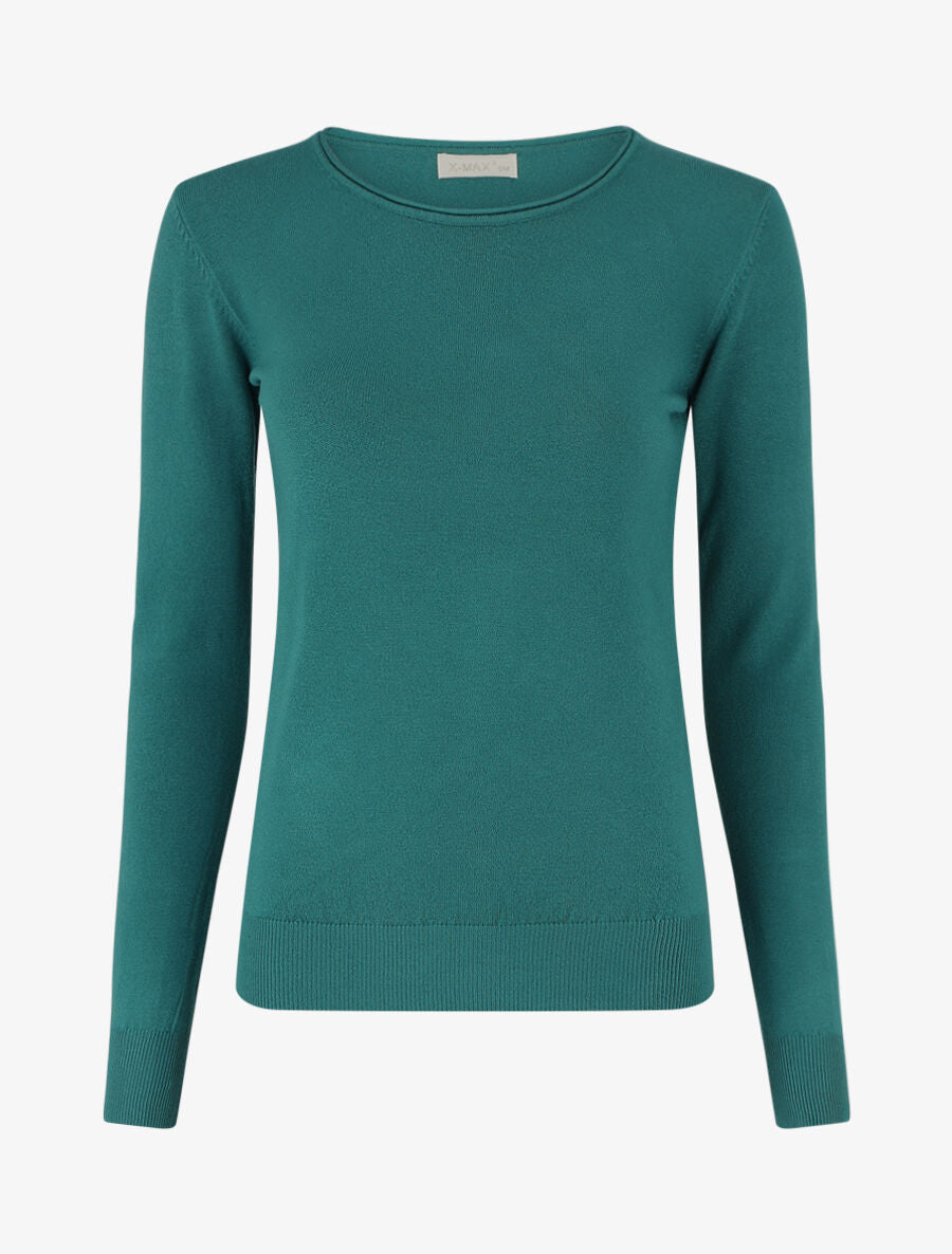 Pull fin en laine mélangée à col rond - Bleu canard - 5