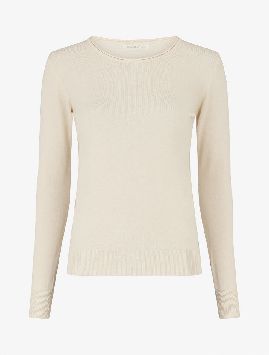 Pull fin en cachemire mélangée à col rond - Beige - 4