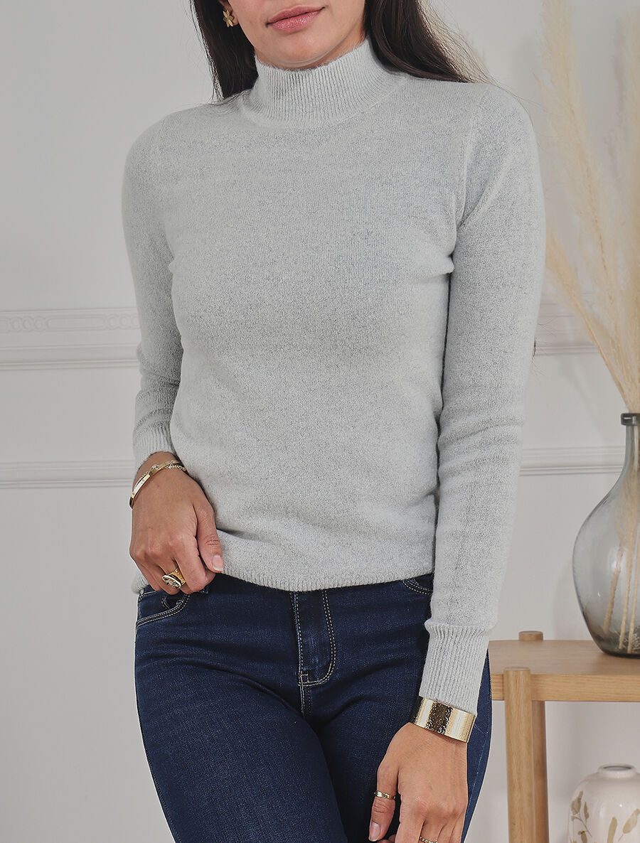 Pull col montant en cachemire mélangé - Gris clair - 4