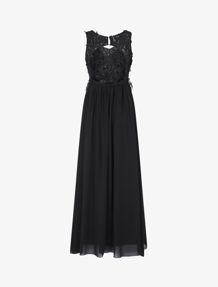 Robe longue à bustier en dentelle et dos nu - Noir - 2