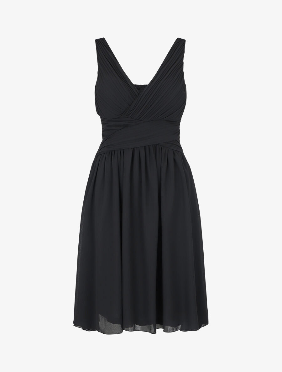 Robe unie col cache-coeur plissé - Noir - 5