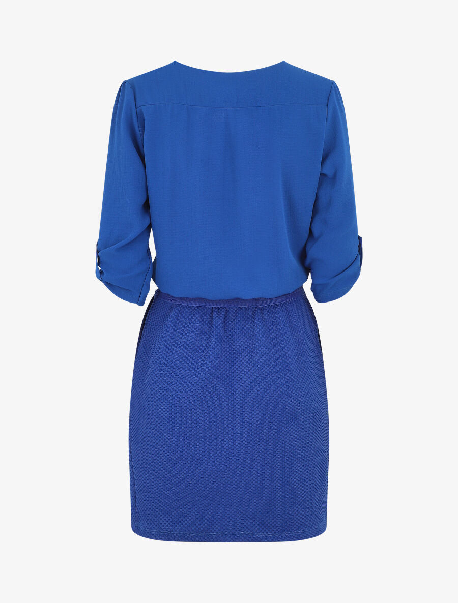 Robe droite bi-matière - Bleu roi - 2