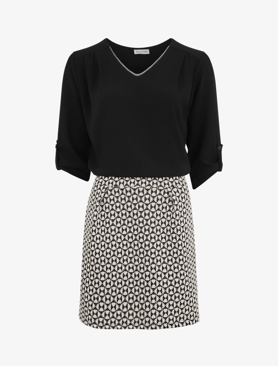 Robe droite à motif géométrique - Noir - 1