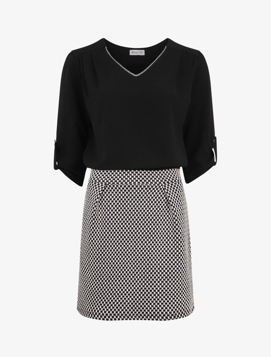 Robe droite à motif damier - Noir/blanc - 1